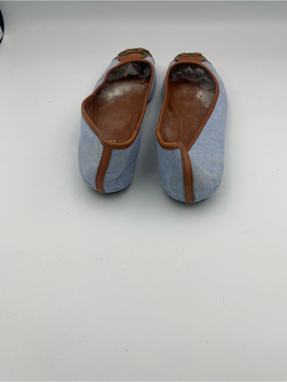 Lauren Ralph Lauren Light Blue Canvas & Brown Leather Ballet Flats